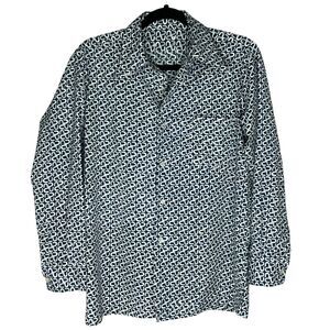 Vintage men disco shirt Medium Dagger Collar 70s Retro Button Up Teal Blue